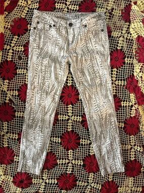 Free People Snake Print Skinny Jeans W28 Y2K Boho Ankle Zip